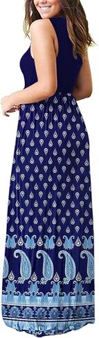 AUSELILY Women's Summer Sleeveless Loose Plain Casual Long Maxi Dresses | Year Round wear solid floral print, Casual daily wear, Empire waist, Floor length, Side pockets New in Saudi Arabia