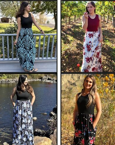 AUSELILY Women's Summer Sleeveless Loose Plain Casual Long Maxi Dresses | Year Round wear solid floral print, Casual daily wear, Empire waist, Floor length, Side pockets New in Saudi Arabia