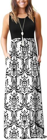 AUSELILY Women's Summer Sleeveless Loose Plain Casual Long Maxi Dresses | Year Round wear solid floral print, Casual daily wear, Empire waist, Floor length, Side pockets New in Saudi Arabia