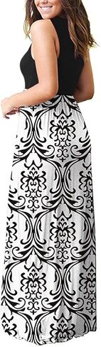 AUSELILY Women's Summer Sleeveless Loose Plain Casual Long Maxi Dresses | Year Round wear solid floral print, Casual daily wear, Empire waist, Floor length, Side pockets New in Saudi Arabia