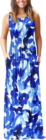AUSELILY Women's Summer Sleeveless Loose Plain Casual Long Maxi Dresses | Year Round wear solid floral print, Casual daily wear, Empire waist, Floor length, Side pockets New in Saudi Arabia