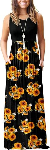 AUSELILY Women's Summer Sleeveless Loose Plain Casual Long Maxi Dresses | Year Round wear solid floral print, Casual daily wear, Empire waist, Floor length, Side pockets New in Saudi Arabia