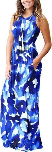 AUSELILY Women's Summer Sleeveless Loose Plain Casual Long Maxi Dresses | Year Round wear solid floral print, Casual daily wear, Empire waist, Floor length, Side pockets New in Saudi Arabia