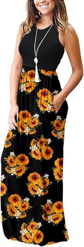 AUSELILY Women's Summer Sleeveless Loose Plain Casual Long Maxi Dresses | Year Round wear solid floral print, Casual daily wear, Empire waist, Floor length, Side pockets New in Saudi Arabia