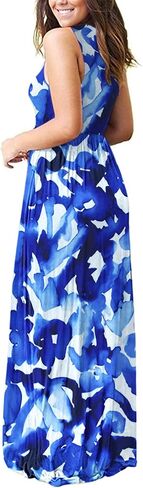 AUSELILY Women's Summer Sleeveless Loose Plain Casual Long Maxi Dresses | Year Round wear solid floral print, Casual daily wear, Empire waist, Floor length, Side pockets New in Saudi Arabia