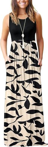 AUSELILY Women's Summer Sleeveless Loose Plain Casual Long Maxi Dresses | Year Round wear solid floral print, Casual daily wear, Empire waist, Floor length, Side pockets New in Saudi Arabia