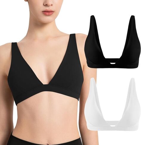 INIBUD Sports Bra for Women V-Neck Triangle Bralettes with Open Back Push Up Workout Top Padded Light Support in Saudi Arabia
