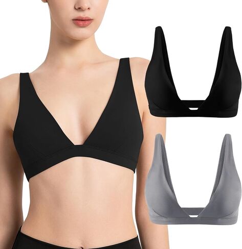 INIBUD Sports Bra for Women V-Neck Triangle Bralettes with Open Back Push Up Workout Top Padded Light Support in Saudi Arabia