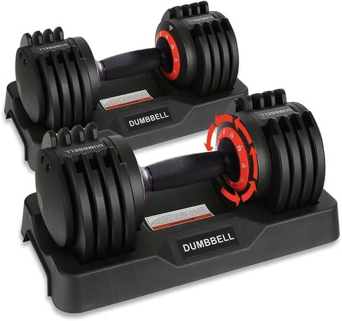 25 lbs Pair Adjustable Dumbbell, Fast Adjust Dumbbell Weight for Exercises Pair Dumbbells for Men and Women in Home Gym Workout Equipment, Dumbbell with Tray Suitable for Full Body in Saudi Arabia