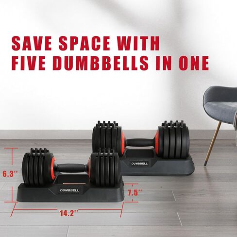 25 lbs Pair Adjustable Dumbbell, Fast Adjust Dumbbell Weight for Exercises Pair Dumbbells for Men and Women in Home Gym Workout Equipment, Dumbbell with Tray Suitable for Full Body in Saudi Arabia