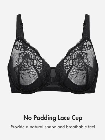 DELIMIRA Women's Front Closure Lace Sheer Bras Plus Size Full Coverage Sexy Plunge Underwire Unlined Bra in Kuwait