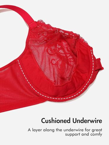 DELIMIRA Women's Front Closure Lace Sheer Bras Plus Size Full Coverage Sexy Plunge Underwire Unlined Bra in Kuwait