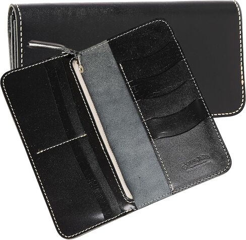 The Finest Tochigi Mens Long Leather Wallet Tochigi Leather Bifold Large Capacity Book Wallet Business Travel Big Compartment Card Holder Made in Japan (Black) in Saudi Arabia