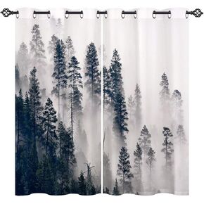 ANHOPE Forest Curtains Grommet Blackout Room Darkening Curtains/Window Drapes with Nature Scenery Foggy Tree Woodland Rainforest Print Pattern for Bedroom Living Room 2 Panels 42 x 63 Inch
