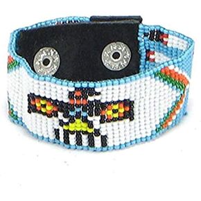 Handmade Beaded Indian Jewelery Bracelet,Native American Style Seed Bead Thunderbird Beaded Unisex Cuff Bracelet. B-19-SB-8