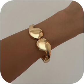 Chunky Gold Bangle for Women Trendy 18K Gold Plated Teardrop Cuff Bangle Irregular Thick Gold Statement Open Bracelets Minimalist Wrist Bangle Bracelet Dainty Fashions Jewelry