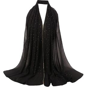 YAOSEN Women Rhinestone Hijab Muslim Head Wrap Long Scarf (Diamond-Black)