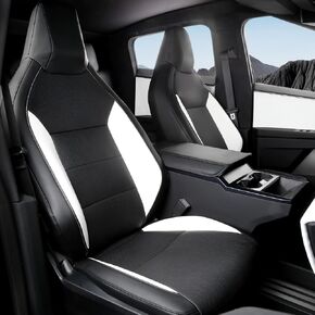 Seat Covers Compatible with Tesla Cybertruck 2024, Full Coverage PU Leather Seat Protector with Armrest Cover fit Cybertruck Accessories (White and Black)