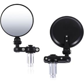 Motocycle Bar End Side Mirrors Convex Rear View 360 degree Universal for Naked Bike, Cruiser, Motorbike, Dirt Street Bike, Moped, Scooter and More, Round Cafe Racer Style (2.7 Inch)