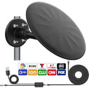 Outdoor TV Antenna for Smart TV, 720° Long Range Omni Directional Reception Digital HD Antenna Signal, with Super Signal Booster, 35ft HDTV Cable, for Attic/Camping/RV/Boat, 2024 Latest. (Black)