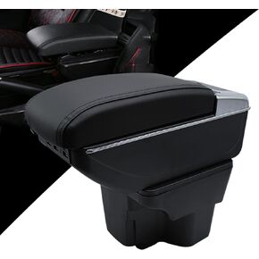 Armrest Box for Kia Rio 2012-2016 Double Layer Front Center Console Black Leather with Charging 7 USB Ports