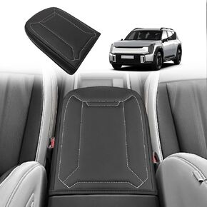 BestEvMod Center Console Armrest Pad Cover Compatible with Kia EV9 2024 Accessories Extra Soft Microfiber Leather Protector Seat Armrest Cover (Black/Black Stiching)