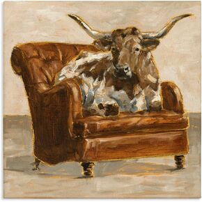Stupell Industries Abstract Bull Livingroom Chair Brown Orange Painting, Designed by Ethan Harper Wall Art, 36x36, Canvas