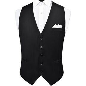 GUSLESON Men's Suit Vest and Pocket Square Set Business Formal Dress Waistcoat Vest with 3 Pockets