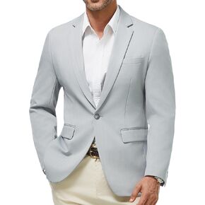 WULFUL Men's Herringbone Blazer Jacket Lightweight Casual Sport Coat One Button Suit Jackets