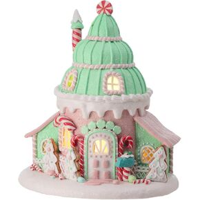 One Holiday Way 10-Inch LED Light Up Pastel Christmas Faux Gingerbread Ice Cream Cone House Tabletop Decoration with – Prebuilt Lighted Decorative Winter Xmas Home Decor