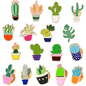 17Pcs Cartoons Cactus Enamel Brooch Pin Set, Cute Enamel Lapel Cartoon Brooch Pin, Badges Brooch for DIY Clothes T-shirt Jackets Bags Backpacks Lapel Pin Set