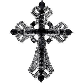 Cross brooches and pins for women Sparkling Aquamarine Clear Crystal Rhinestones Holy Cross Christian Religious Jewelry