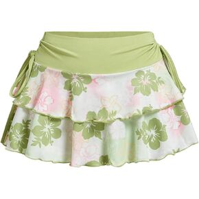 Milumia Women Floral Layered Skirts Colorblock Tie Side Mini Skirts with Lining