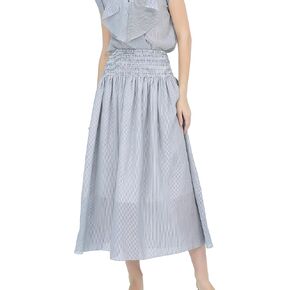 G-Blue Stripe Raw Flared Skirt: Trendy Fall Winter Outfit for Women, Skirt for Womens 2025