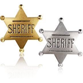 2 Pack Sheriff Badges, Western Brooch Police Badges, Metal Cowboy Accessories Western Police Vest Badge Old West Badge Pins for Cowboy Party Decor School Carnival Prizes Party Bag Gift Fillers