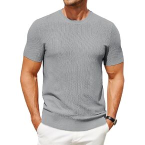 COOFANDY Mens Knit T-Shirts Summer Waffle Shirts Vintage Shirts Short Sleeve Crew Neck Tee Shirt Casual Crochet Top in Saudi Arabia
