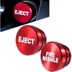 2 PCS Car Cigarette Lighter Cover, Eject+FIRE Missile 12V Metal Cigarette Lighter Dust Cover, Cigarette Lighter Button Plug Cap, Universal Decorative Accessories for Most Cars (Red)
