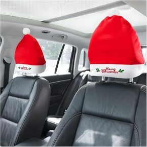 4PCS Santa Claus Hat for Car Seat, Auto Headrest Decoration Cover Protector, Functional Cute Vehicle Christmas Decor, Car Interior Accessories Universal for Most Car Headrests