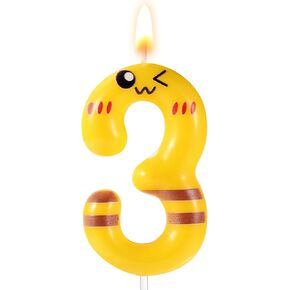 Cartoon Yellow Birthday Cake Candle, Yellow Numeral Birthday Cake Topper Cartoon Animated Birthday Decoration Yellow Happy Birthday Number Candles for Party Supplies (7)