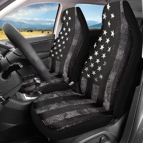 Universal Car Seat Covers for Trucks Sedans Vans Only Front Seat Black American Flag Automotive Seat Cover Soft Seat Protector