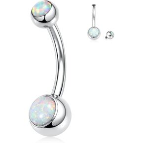 FUNLMO 14G Belly Button Ring Titanium Belly Navel Ring Belly Button Piercing Jewelry Internally Threaded Navel Jewelry Navel Belly Piercing Jewelry Double CZ Opal Inlaid