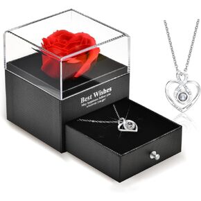 VNOX Mothers Day Gifts, Preserved Real Red Rose with I Love You Necklace,Gifts for Mom from Daughter Son, Unique Eternal Flowers Rose with Silver Infinity Love Heart Necklace for Women Mothers Day Valentines Day Christmas Birthdayy Gift for Mom Mama