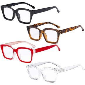 مجموعة نظارات كمبيوتر للسيدات مكونة من 4 قطع من Eyekepper بتصميم مربع كبير الحجم وقارئات مرشح الضوء الأزرق +1.50