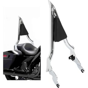 KUAFU Backrest Sissy Bar Compatible with 2009-2024 Harley Touring Road King Electra Glide CVO Street Glide Road Glide Ultra Limited Low Chrome+Electrophoresis Silvery+Black (22" Tall)