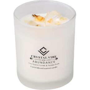 شمعة كريستال للحماية من كريستال فيبي مع كريستالات سبج سوداء وبتلات الأقحوان - شموع الصويا الطبيعية - هدايا شموع العلاج العطري المعطرة بالفانيليا لأعياد الميلاد وأعياد الميلاد in Kuwait