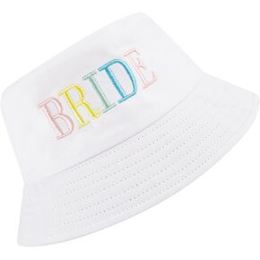 White Bride Bucket Hat,Bride Bucket Hat for Bachelorette Party,Embroidered Sun Hat Bridal Shower Bride to be Gift Trendy Cotton Sun Hat for Beach,Golf,Fishing,Outdoor Vacation Boonie for Women