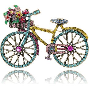 Crystal Rhinestone Creative Bicycles Brooch Pin for Women Retro Elegant Handmade Blue Brooches Pins Classic Wedding Fashion Jewelry Accessories Gift