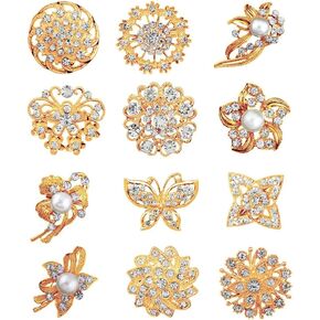 12pcs Lot Crystal Rhinestone Wedding Brooches Pins Bouquet Flowers