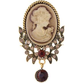 Kokoma Dangling Crystal Lady Portrait Brooch Pin for Women Girls Vintage Victorian Cameo Corsage Lapel Pins Collar Scarf Badge Pins Dress Accessories Jewelry Gifts