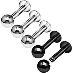 5PCS Steel Anodized Black Labret 14g 4mm Ball Monroe Tragus Vertical Labret Cartilage Earrings Piercing Jewelry Pick Size